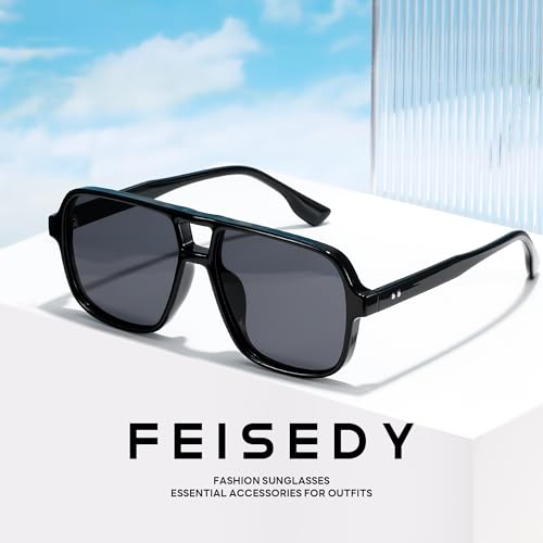 FEISEDY Retro Square Pilot Sunglasses Women Men 70s Vintage Trendy Plastic Frame Sun Glasses B4158