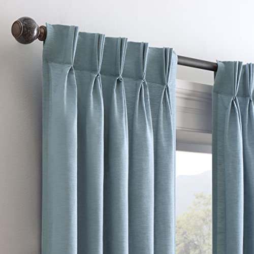 Waverly Serendipity 5 Pinch Pleat Light Filtering Rod Pocket Window Curtain for Living Room (1 Panel), 25 in x 63 in, Blue