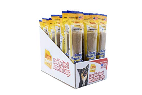 Ultra Chewy Double Treat Bones: Long-Lasting Dog Treats Made in USA for Large and Small Breeds, Highly Digestible, Ideal for Aggressive Chewers (Bacon & Cheese, 24 Count)