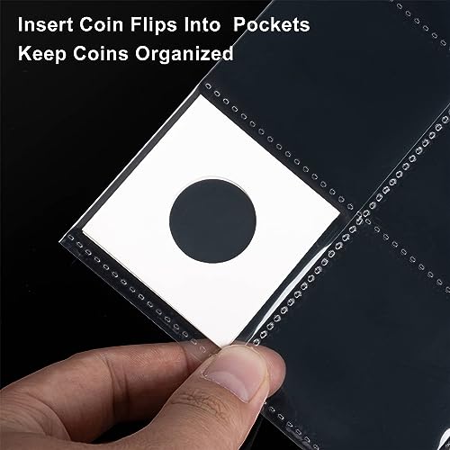 50ct 20-Pocket Coin Pages - Coin Pocket Pages for 2 x 2 Inch Cardboard Coin Holders, 11 Holes for Coin Binder, Coin Collecting Album Protectors, Coin Collection Storage