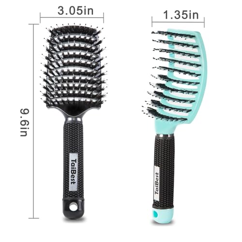TaiBest Boar Bristle Hair Brush Set - Dry/Wet Hair Brush Detangler for Fine, Thick, Curly Hair - Curved and Vented Hair Brush for Women, Men or Kids
