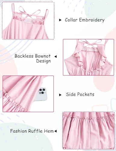 Kids4ever Girl Maxi Black Dress Size 6 Strap Bowknot Backless Kids Long Ruffle Tiered A-Line Flower Dresses with Embroidery Summer Beach Party