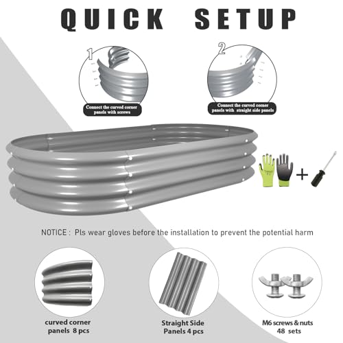 Tramull 2 Pack 4x2x1FT Galvanized Raised Garden Bed Kit Oval Metal Ground Planter Box Outdoor Bottomless Planter Raised Beds for Vegetables Flowers Herbs Fruits, Green