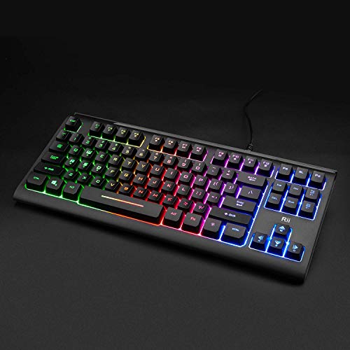 Rii Gaming Keyboard,87-Keys RGB Backlit Compact Keyboard,Silent Computer Keyboard,USB Wired Keyboard for Laptop,PC,Windows,Mac