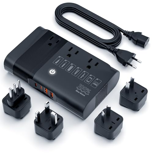 DOACE 500W Max Universal Travel Adapter Voltage Converter US to Europe, 100% Pure Sine Wave 220v to 110v Converter for European Travel, Perfect for CPAP Hair Straightener Curling Laptop Cell Phone