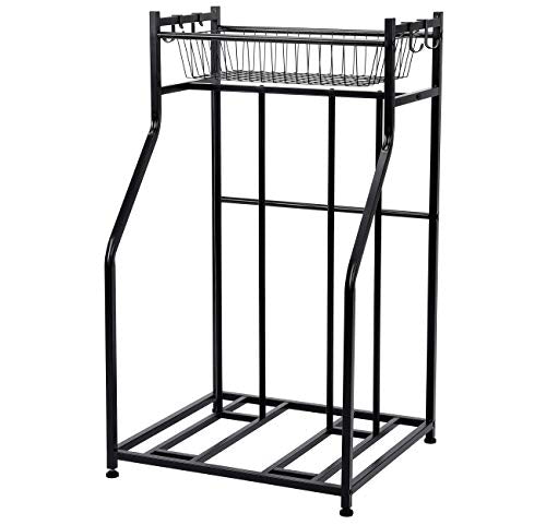 BIRDROCK HOME Bike Rack Garage Storage Floor Stand - Freestanding Organizer for Outdoor Yard - Upright Wall Mount for Scooters, Rakes, Motorcycles, Hoverboards, Gloves - Holds 2 Bicycle - Black
