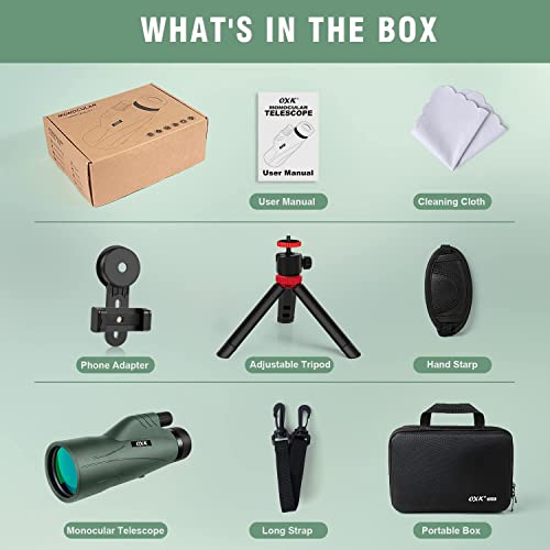 12x56 High Power Monocular Telescope with Smartphone Adapter Tripod Travel Bag, Larger Vision Monoculars for Adults with BAK4 Prism & FMC Lens, Suitable for Bird Watching Hunting Hiking Camping