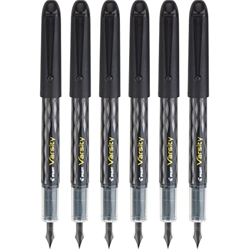 PILOT, Precise Varsity Pre-Filled Fountain Pens, Medium Point 1 mm Stainless Steel Nib, Black, 6-Pack