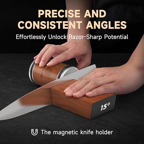 Knife Sharpener, Rolling Knife Sharpener with Diamond and Ceramic Discs, 15° and 20° Magnetic Angle, Roller Knife Sharpening for Kitchen and Pocket Knives, Razor-Sharp Knife Sharpening Kit, Ideal Gift