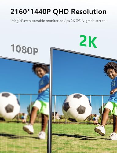 MAGICRAVEN Portable Monitor 14 inch 2160 * 1440P IPS Laptop Monitor, Dual USB C HDMI Second Computer Screen, Gaming Display with 2 Speakers, Travel Monitor for Laptop PS4/5 PC Phone Xbox Switch