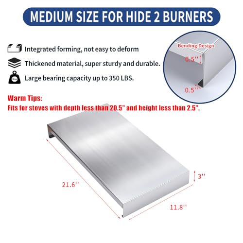Stainless Steel Stove Top Cover, Range Burner Cover for Gas/Electric Stove, Noodle Board for 2 Burners RV/Camper/Apartment, Not Universal, Black Finish