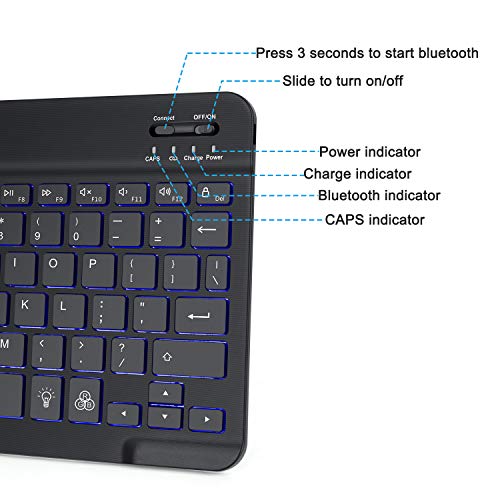 OMOTON Bluetooth Keyboard, Wireless Rechargeable Keyboard for iPad, iPad Pro, iPad Mini, iPad Air with Illuminated LED (Black)