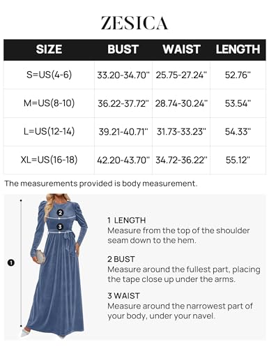 ZESICA Women's Velvet Maxi Dress Long Puff Sleeve Crew Neck Elastic High Waist Cocktail Party Bridesmaid Dresses,Black,Medium