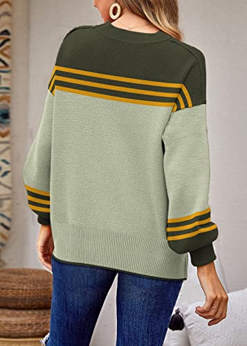 ETCYY Womens Sweaters Fall 2024 Batwing Long Sleeve Side Slit Knit Tops Crew Neck Striped Oversized Sweater Pullover Tops(M.C Print Apricot)