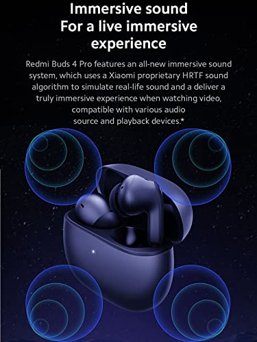 Xiaomi Redmi Buds 4 Pro Wireless Earbuds Bluetooth 5.3 Earbuds, Up to 43dB Hybrid ANC, Up to 36 Hours Long Battery Life, 3-mic Noise Reduction for Calls, in-Ear Detection, Dual Transparency Modes