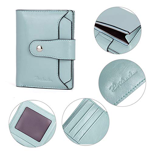 BOSTANTEN Women Leather Wallet RFID Blocking Small Bifold Zipper Pocket Wallet Card Case Purse with ID Window Blue
