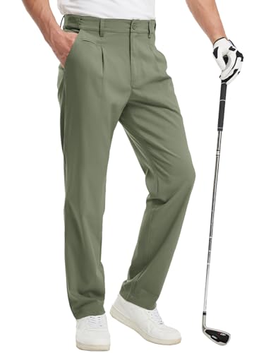 Gopune Men's Lightweight Golf Pants Classic Fit Quick Dry Casual Work Dress Pants Army Green,30