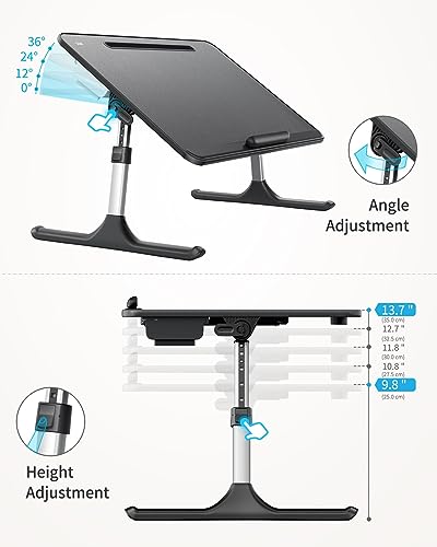 Laptop Bed Tray Desk, SAIJI X-Large Adjustable Laptop Table, Foldable Laptop Desk with Storage Drawer and Bookstand for Eating, Working, Writing, Gaming, Drawing (Black)