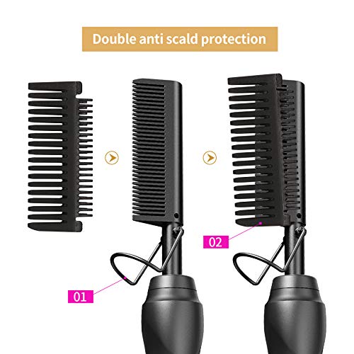 Hot Comb Hair Straightener Pressing Combs - Ceramic Electric Straightening Comb, Curling Iron for Natural Black Beard Wigs Holiday Gift - Black 5 In1