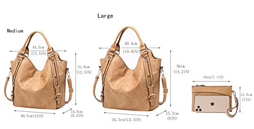 Women Tote Bag Handbags PU Leather Fashion Hobo Shoulder Bags with Adjustable Shoulder Strap (M, Apricot)