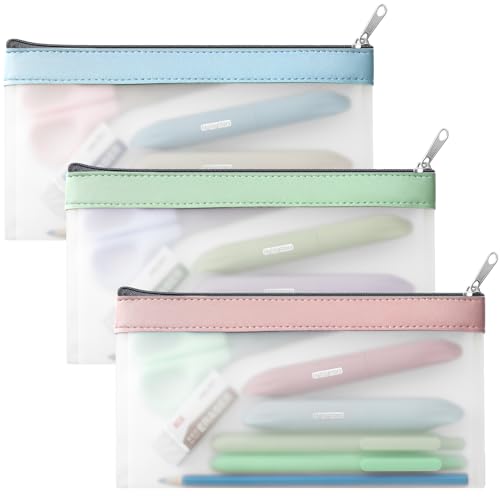 Timart Clear Pencil Pouch-3 Pack, Clear Pencil Case, Pen Holder with Zipper for Kids, Clear Makeup Pouch, Kids Pencil Pouch for Office School Supplies Makeup Travel Accessories