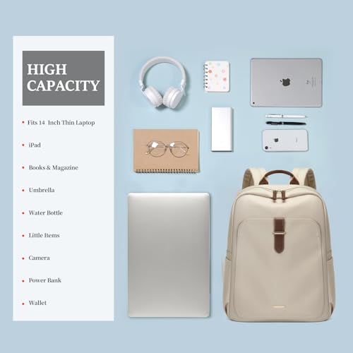 GOLF SUPAGS Laptop Backpack Purse for Women Fits 14 Inch Notebook Casual Daypack Work Travel College Bookbag Fashion Computer Bag (Apricot, 14 Inch)