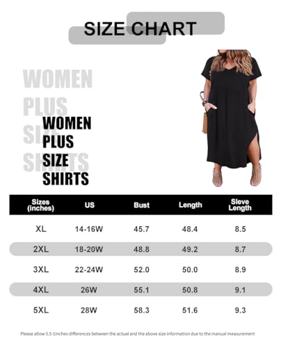 RITERA Plus Size Dresses for Women V Neck Casual Loose Pocket Short Sleeve Slits Long Maxi T Shirt Dress for Women Swing Maxi Dress USA Flag Independent Day Summer 2024 XL 14W 16W