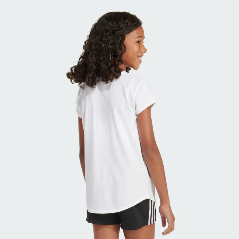 adidas Girls' Short Sleeve Cotton Scoop Neck Tee T-Shirt, White Floral