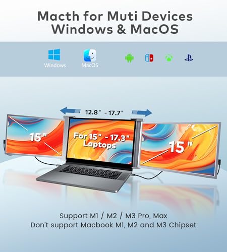 FQQ 14” Triple Laptop Screen Extender, 1920 * 1200P FHD IPS Portable Monitor for 15” - 17.3" Laptop, 16:10, Dual Monitor Display for Win/MAC (Not Suited to M1/M2/M3 Chips), HDMI/USB-C Plug & Play.