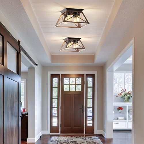 OYKYOHEI 2 Pack Semi Flush Mount Ceiling Light, 4-Light Kitchen Ceiling Lighting Fixtures, Industrial Farmhouse Closed to Ceiling Lamp for Hallway Porch Dining Room