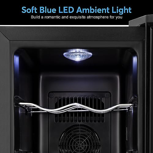FoMupWine and Beverage RefrigeratorWith Glass Door,24-Inch Dual Zone Fridge Under Counter - 18 Bottle and 65 CanLarge CapacityLed BlueLight Smart Fast Cooling Cooler,Black Stainless Steel (FM24D)