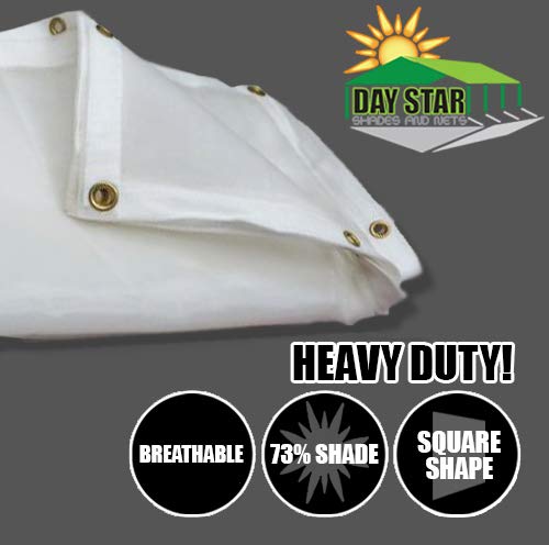 Day Star Shades (White) Super Heavy Duty Mesh Tarp Net Sail Sun Shade Awning and Fence Screen Patio and Canopy Cover (12' x 12') Finished Size 11'.6 X 11'.6