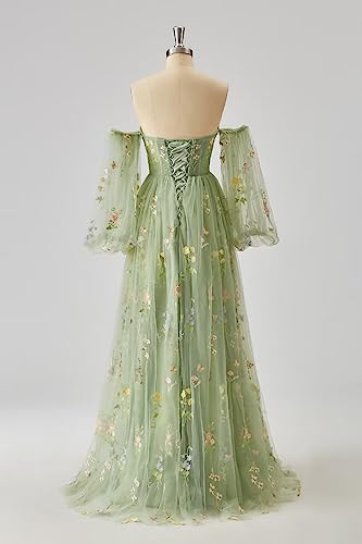 UZN Women's Flower Embroidery Prom Dresses Long Sleeveless Tulle Sweetheart Spaghetti Strap A-Line Formal Evening Party Gown Peacock Size 12