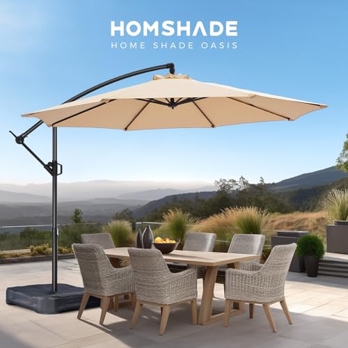 HOMSHADE 10ft Offset Patio Umbrella - Offset Hanging Cantilever Patio Outdoor Market Umbrella UPF50+ UV Protection with Easy Tilt Adjustment and Crank for Pool Deck and Garden (Beige)