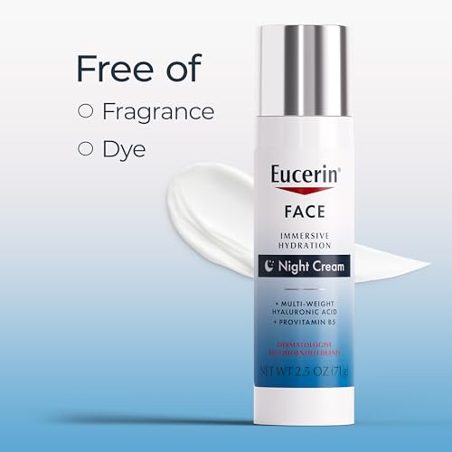 Eucerin Face Immersive Hydration Night Cream with Hyaluronic Acid and Provitamin B5, Ultra-Lightweight Face Moisturizer Smooths Fines Lines and Wrinkles, 2.5 Oz Bottle