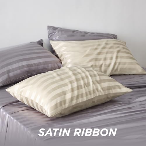 Bedsure Satin Pillowcase for Hair - Satin Pillow Cases Standard Size with Zipper 2 Pack, Similar to Silk Pillow Cases for Skin, Silky Pillow Covers, Gifts for Her or Him, Beige Striped, 20x26 Inches