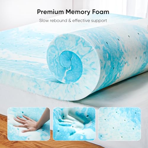 Marsail 2-inch Queen Memory Foam Mattress Topper with Lavender Scent, Gel Infused Cooling Mattress Topper, Soft Mattress Topper for Sleeper Sofa, RV, Camper, CertiPUR-US Certified
