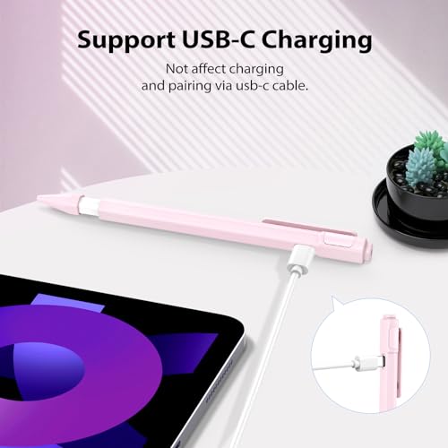 TiMOVO Holder Case Compatible with Apple Pencil (USB-C), TPE Protective iPad Pencil Cover Skin Sleeve with 2 Pen Caps, Supports Magnetic Attachment, Light Pink