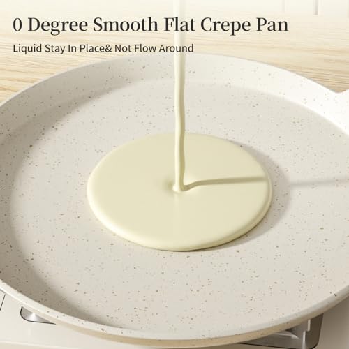 Innerwell Nonstick Crepe Pan, Granite Coating Flat Skillet Dosa Tawa Tortilla Pan, 10 inch White Pancake Griddle Roti Pan With Stay-Cool Handle, Induction Compatible, PFOA Free