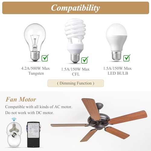 Universal Ceiling Fan Remote Control Kit, Compatible with Hunter, Harbor Breeze Hampton Bay, 3-Speed Control Fans with Dimmer, Remote Works with Hunter 99122 99123 99600