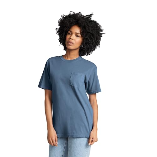 Comfort Colors Adult Short Sleeve Pocket Tee, Style G6030, Blue Jean, Medium