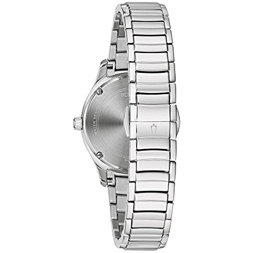 Bulova Ladies' Classic Diamond 3-Hand Quartz Stainless Steel Watch, 16 Diamonds, Mother-of-Pearl Dial, Curved Mineral Crystal, Silver Tone