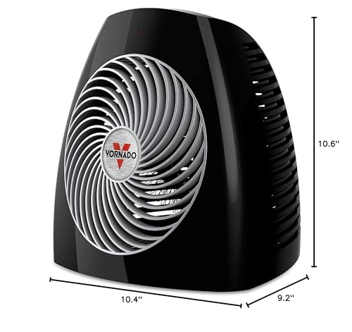 Vornado MVH Space Heater 3 Heat Settings Adjustable Thermostat Tip-Over Protection Auto Safety Shut-Off System Indoor Use Whole Room Black