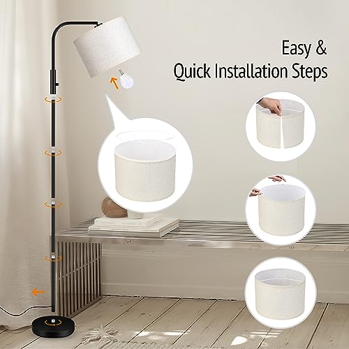 Dimmable Floor Lamp,Modern Standing Lamp with LED Bulb(1000LM,2700K),White Adjustable Lamp Shade,Rotary Switch,66.5 Inch Tall Arc Stepless Dimmable Floor Lamps for Living Room Bedroom Office Study