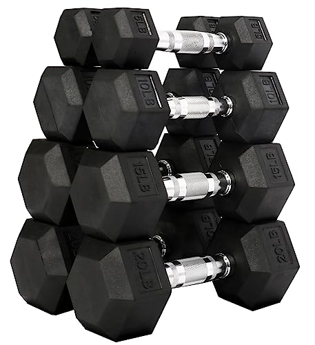 Fitvids Rubber Encased Hex Dumbbell, 45LB Single