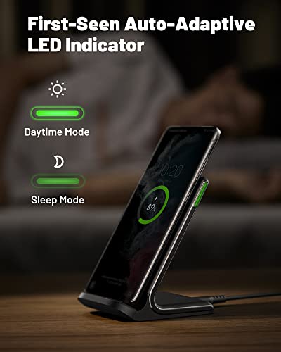 INIU Wireless Charger, 15W Fast Qi-Certified Wireless Charging Station with Sleep-Friendly Adaptive Light Compatible with iPhone 16 15 14 13 Pro XS 8 Plus Samsung Galaxy S23 S22 S21 Note 20 Google etc