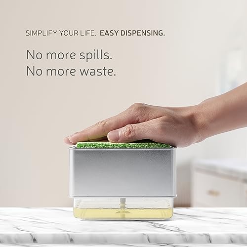 Countertop Liquid Dish Soap Dispenser with Sponge Holder + 2 x Refill Liquid Dish Soap Bundle