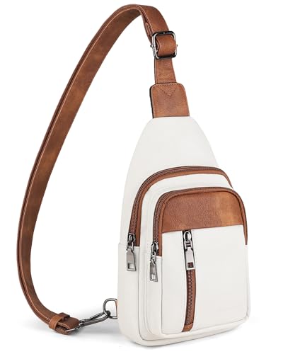 MASINTOR Sling Bag for Women - Crossbody Bags Fanny Pack with Vegan Leather - Adjustable Sling Backack for Travel Beige Brown