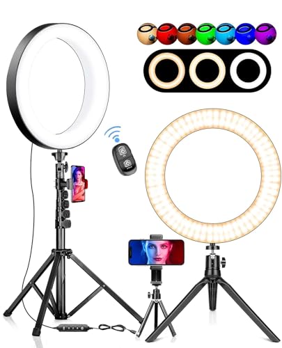 Selfie Ring Light with 3 Stands and 2 Phone Holders Well Equipped RGB Ring Light with 14 Colors of Light, Lighting for Phone/Desk/Laptop/Video Recording/Makeup/Room Meeting/Live Stream/TikTok