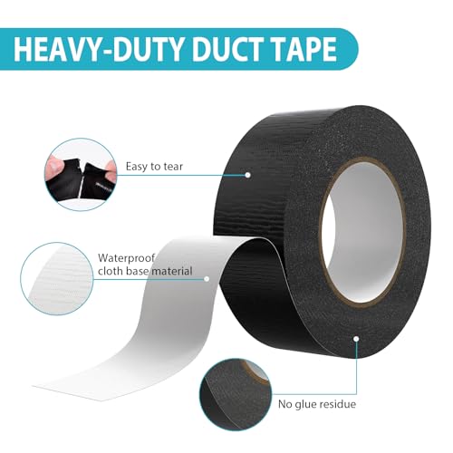 360Tronics Heavy Duty Black Duct Tape 2 Inch x 30 Yard, All-Weather Tearable Multi-Purpose Repair Tape, Perfect for Packaging, Patching, Crafts and DIY Projects (1-roll Pack)